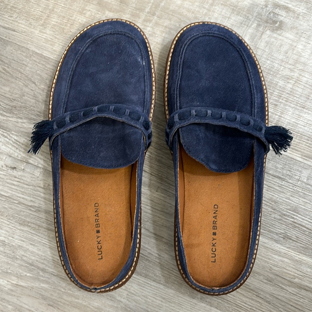 Lucky brand blue suede mules